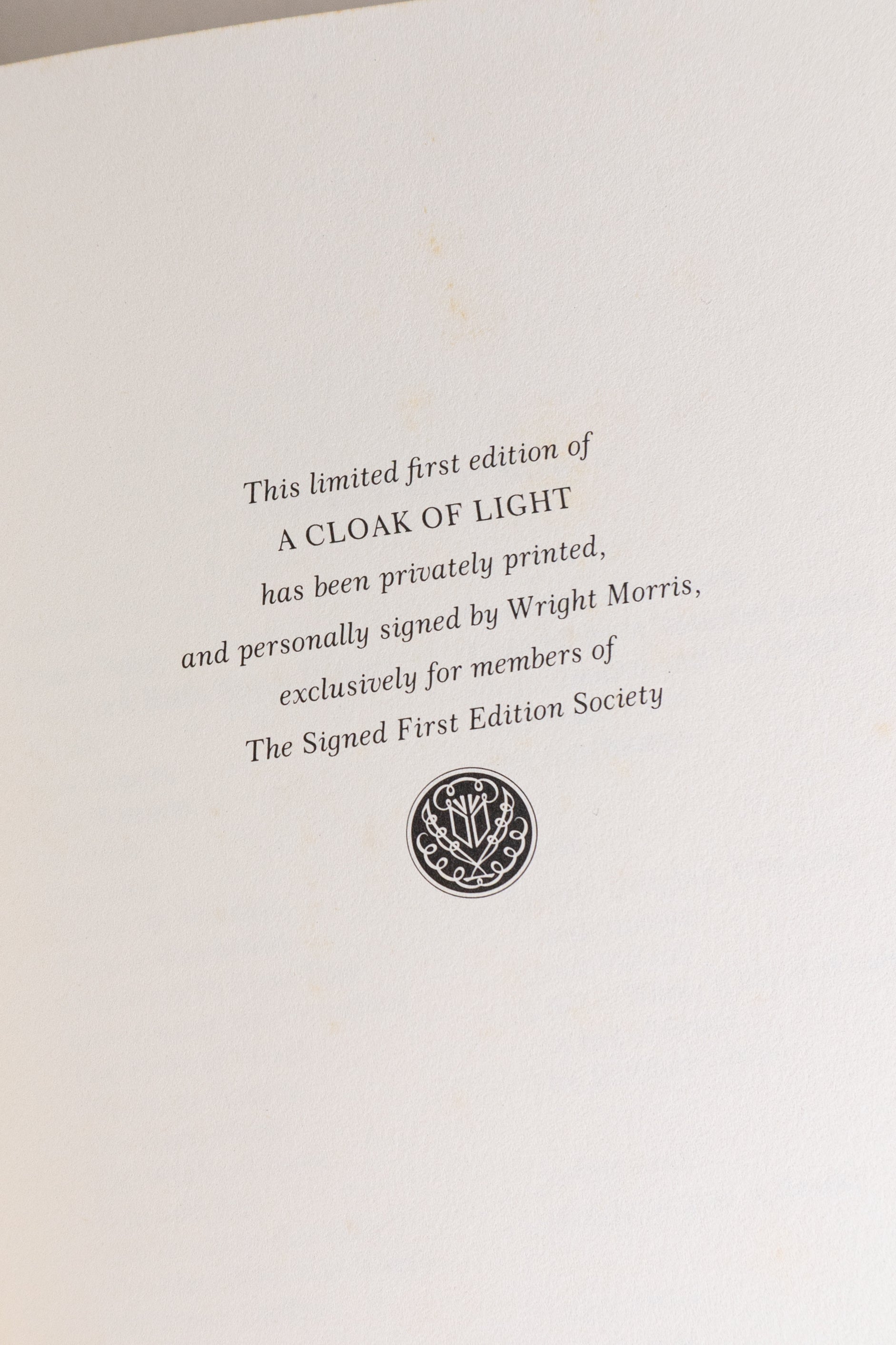 A Cloak of Light – WRIGHT MORRIS (Primeira edição)